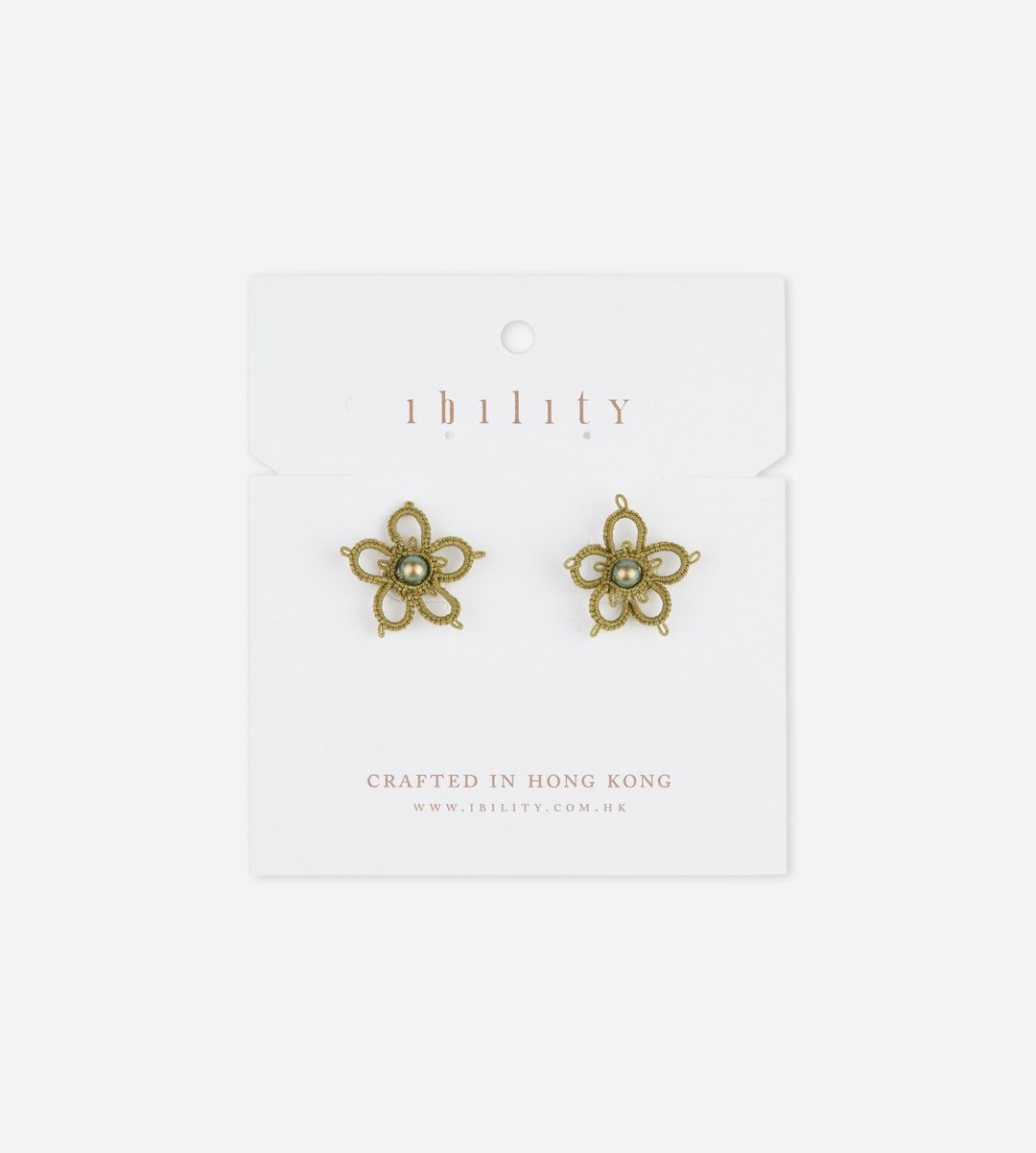 绿茶色玉兰钩织耳环 / Magnolia Tatted Earrings - 耳环/耳夹 - 棉 绿色
