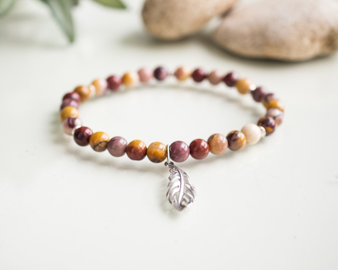 Jasper Mookaite Bracelet, 925 Sterling Silver, Virgo, Sagittarius Birthstone - 手链/手环 - 宝石 多色