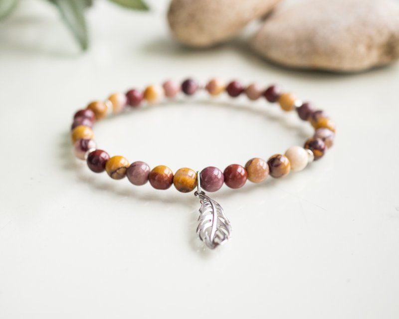 Jasper Mookaite Bracelet, 925 Sterling Silver, Virgo, Sagittarius Birthstone - 手链/手环 - 宝石 多色