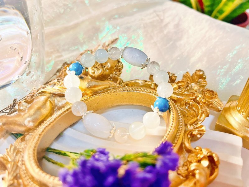 【白月淡水 | 灵魂专属宝物 | 水晶手环】月光石|蓝磷灰石|海蓝宝 - 手链/手环 - 水晶 白色