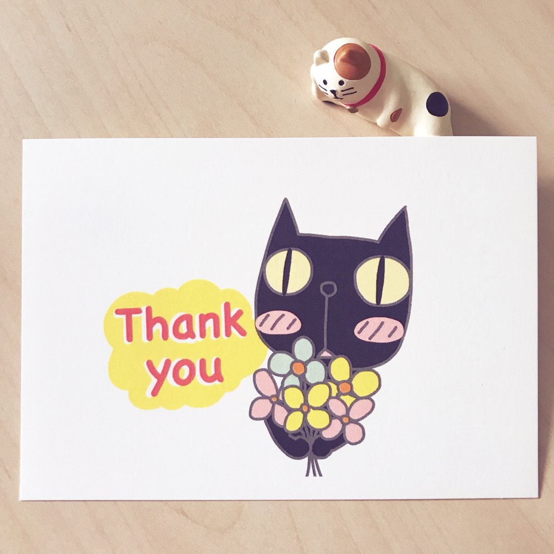 Miss L 黑猫猫明信片- Thank you - 卡片/明信片 - 纸 白色