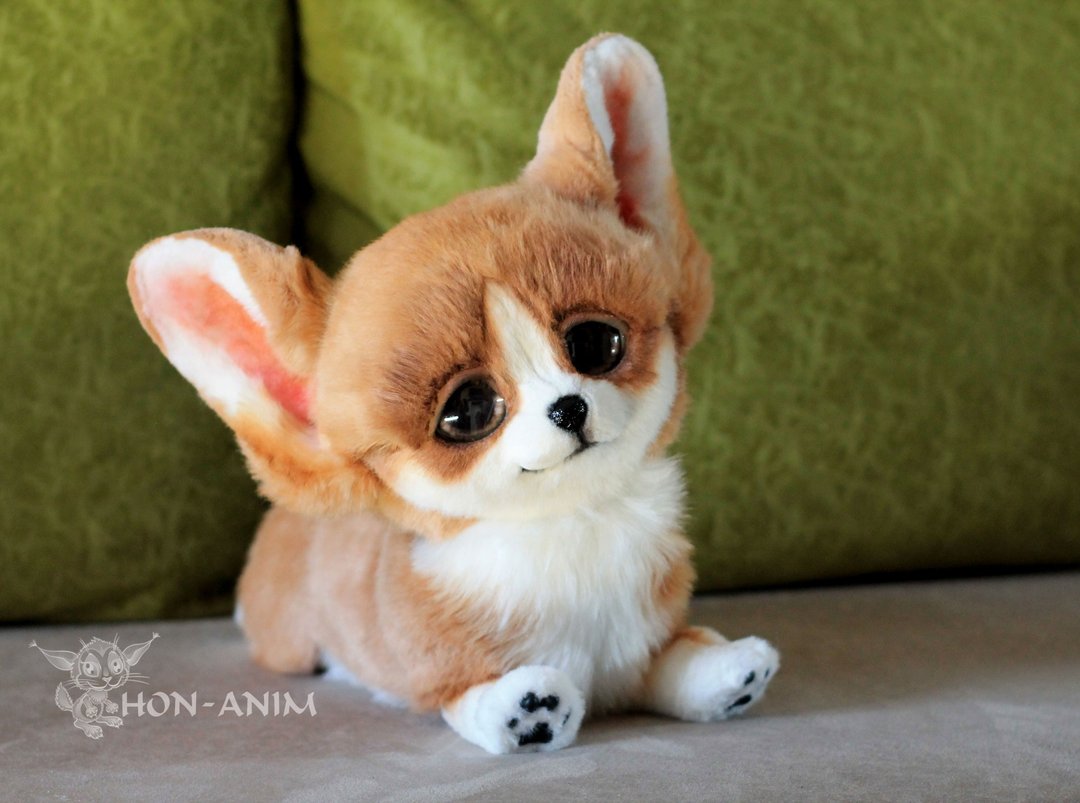White-Orange Corgi, OOAK, Corgi Puppy, Corgi dog - 玩具/玩偶 - 羊毛 橘色