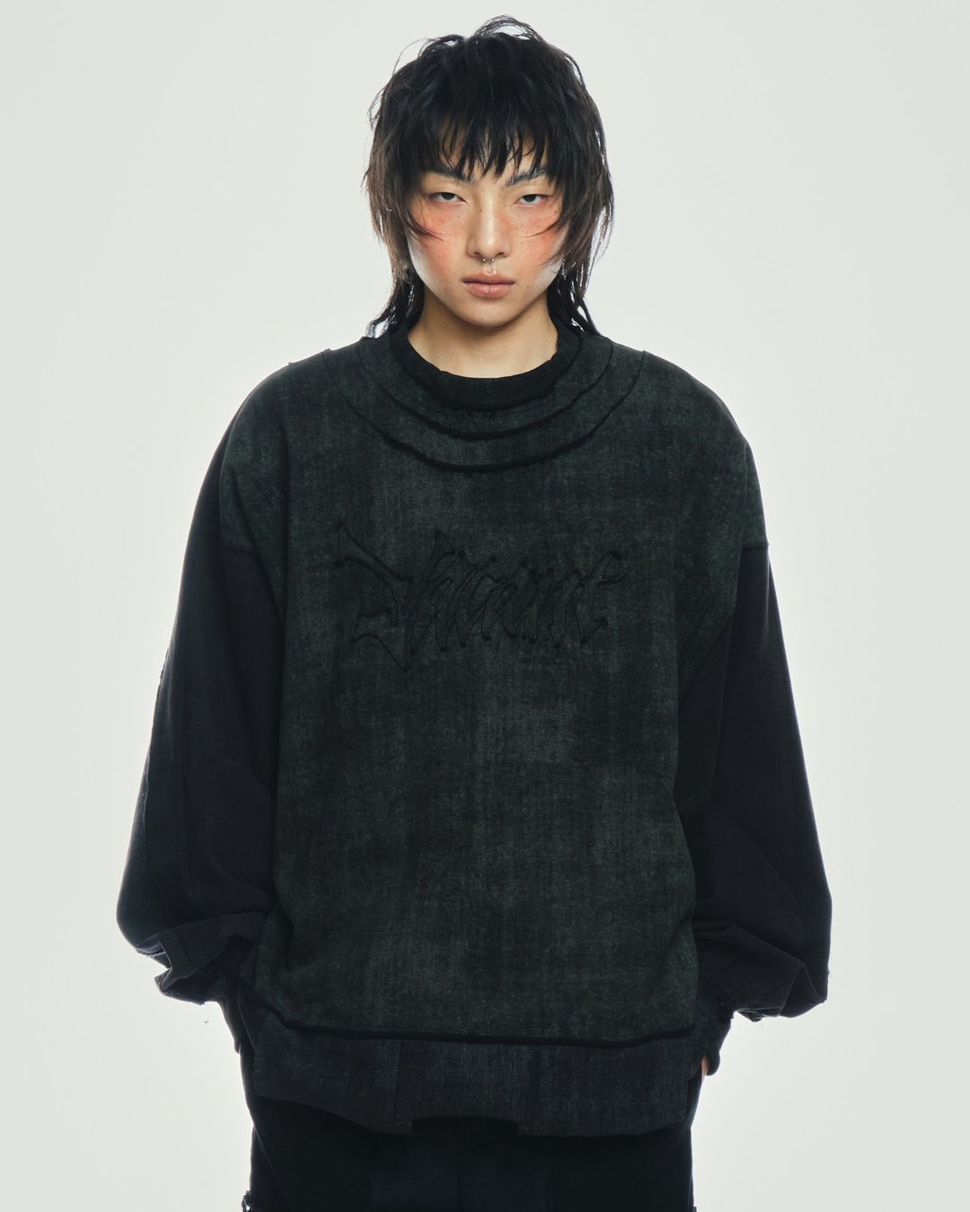 Washed High Neck Sweater - 中性连帽卫衣/T 恤 - 棉 黑色