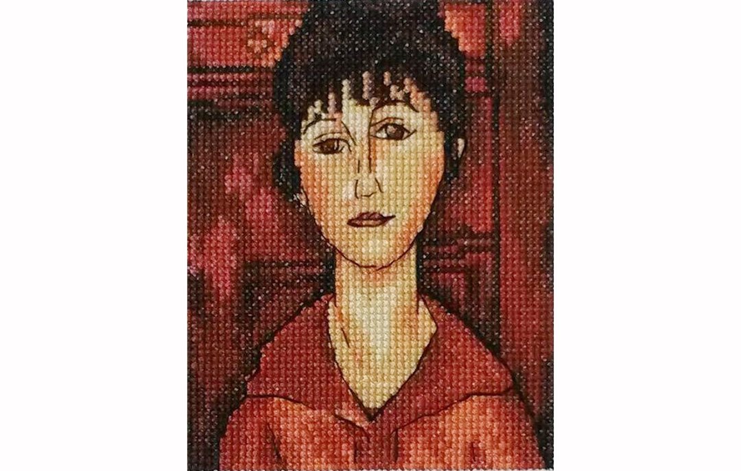 Modigliani painting. Handmade cross stitch. Women portrait - 墙贴/壁贴 - 绣线 