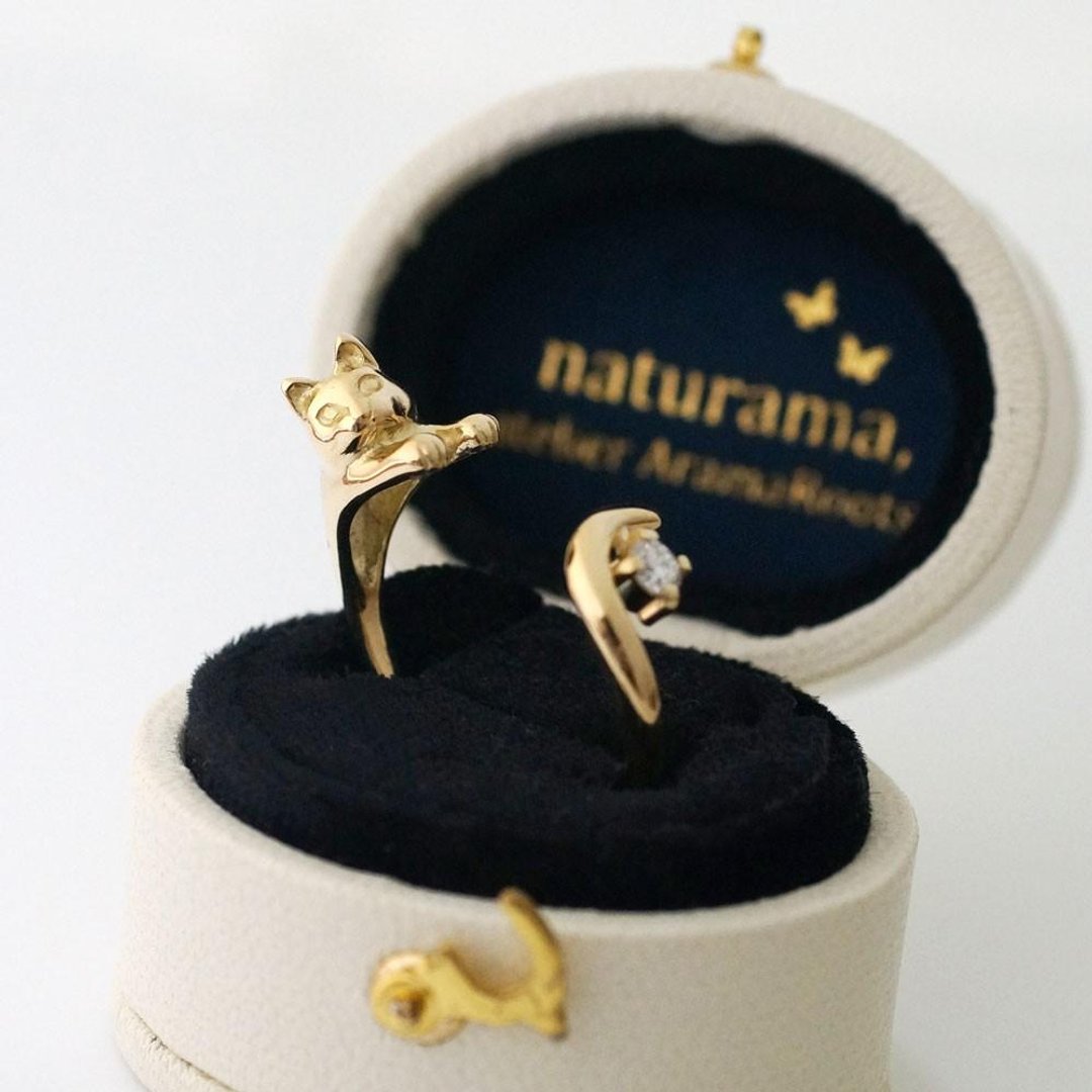 Diamond gold long hair cat ring 0.1ct K18 - 戒指 - 贵金属 金色