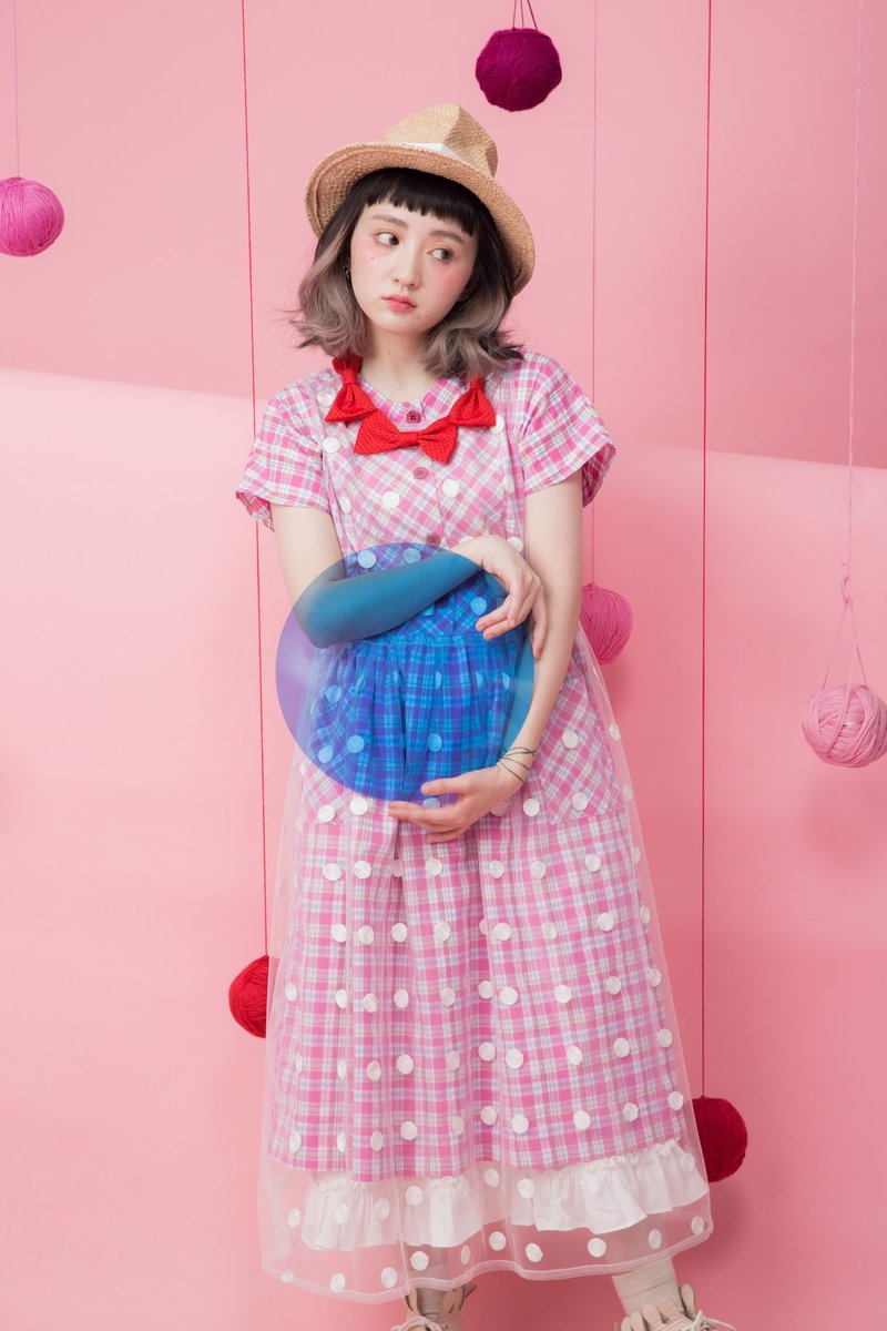 :EMPHASIZE刺绣圆点纱质背心洋装-白底白点 - 洋装/连衣裙 - 聚酯纤维 白色