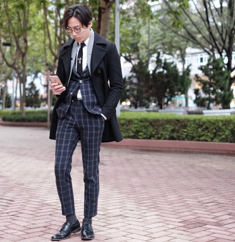 HIATUS 假二件 双排扣大衣 - 男装外套 - 羊毛 黑色