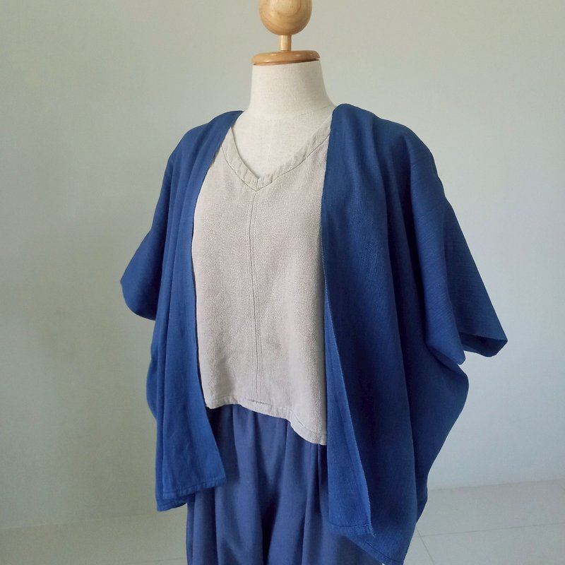 手织开襟长版罩衫 / 蓝色素面 / 植物染棉 - 女装上衣 - 棉．麻 蓝色