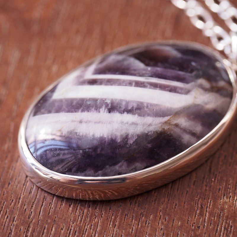 大颗 雪佛龙 虎牙 紫水晶 手工纯银项链 chevron amethyst - 项链 - 纯银 紫色