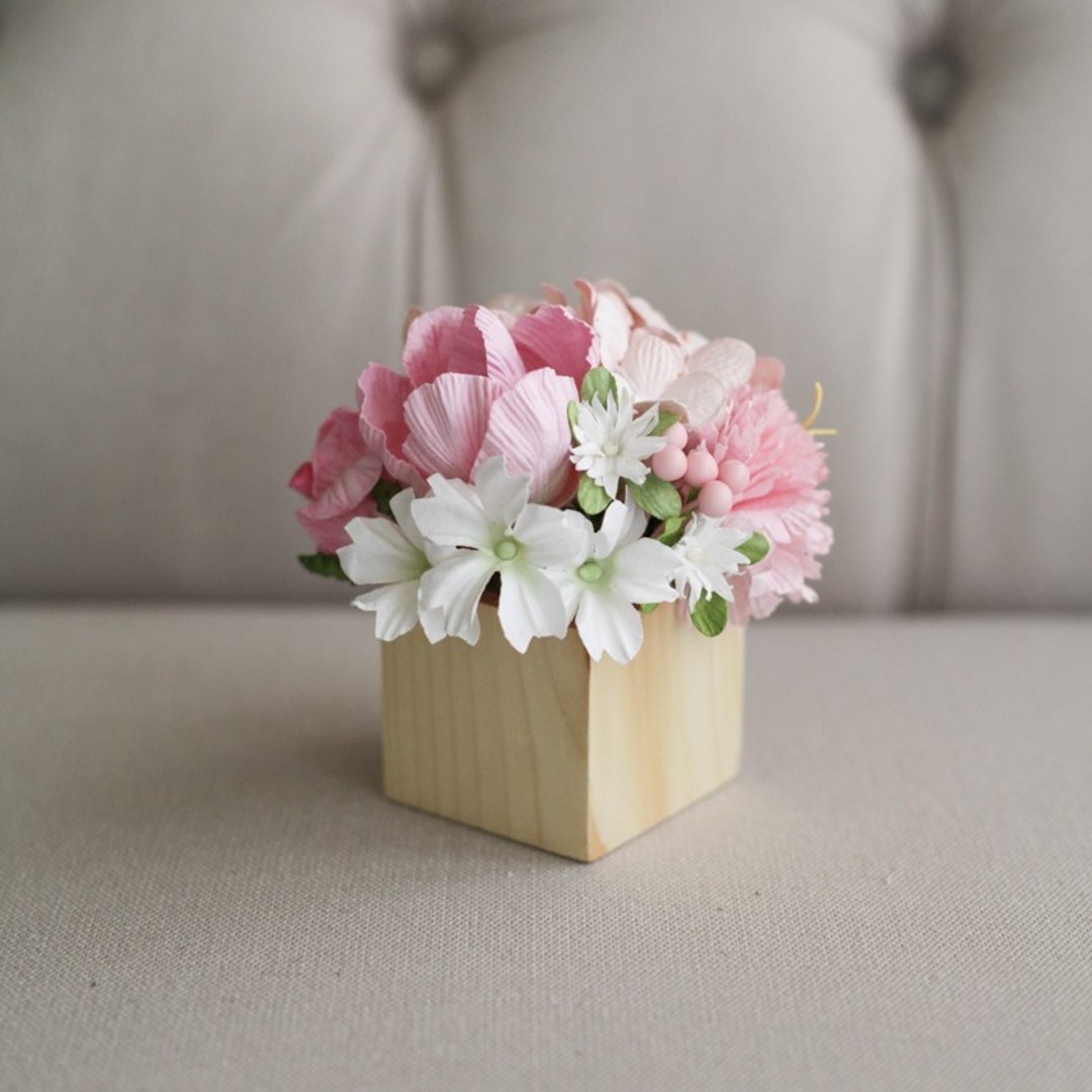 CP103 : Paper Flower Decoration Flower Mini Wooden Pot Sweet Pink Size 4"x5" - 摆饰 - 纸 粉红色