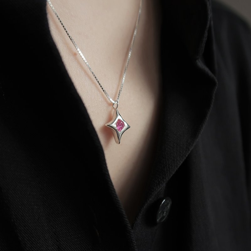 999纯银 闪耀 星星 厚款 彩色蓝宝石 尖晶石 项链 免费包装 - 耳环/耳夹 - 纯银 多色