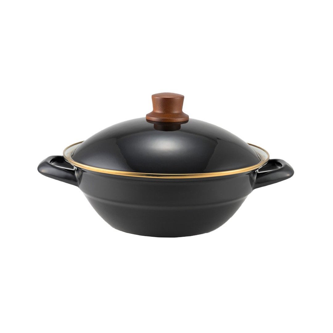 DONABE 双耳附盖珐琅火锅 黑色 24cm - 厨房用具 - 珐琅 黑色