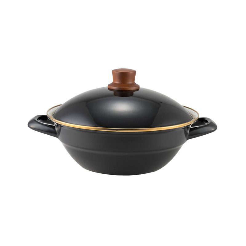 DONABE 双耳附盖珐琅火锅 黑色 24cm - 厨房用具 - 珐琅 黑色
