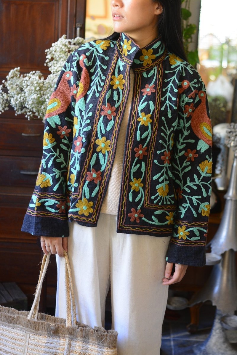 Suzani苏札尼手工刺绣纯棉宽袖外套 - 夜间森林 - 女装休闲/机能外套 - 棉．麻 多色