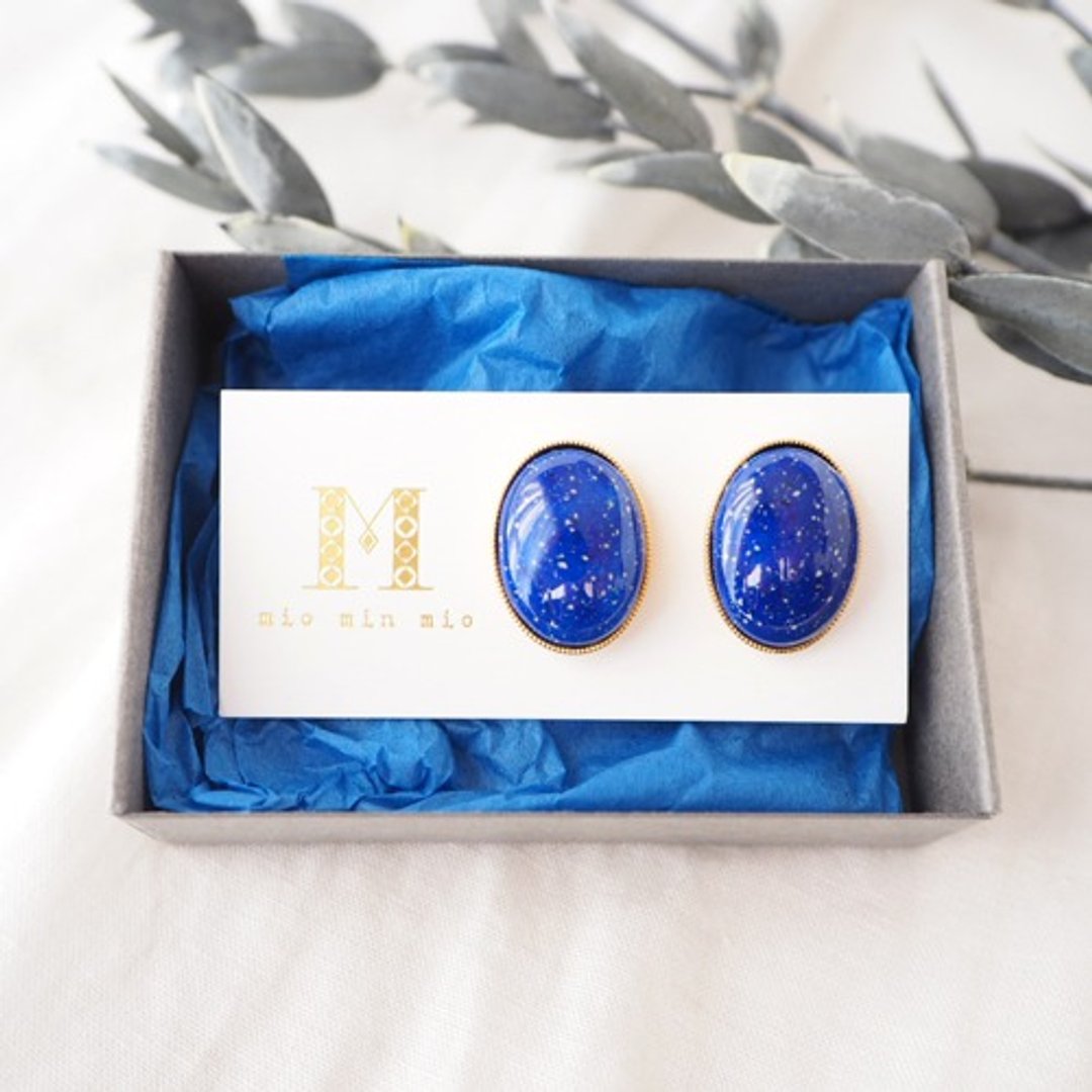 Cloisonne ware December birthstone Oval earrings ~Lapis lazuli~ - 耳环/耳夹 - 玻璃 