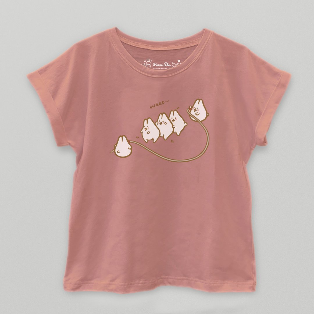 麻糬兔一起跳跳绳 T-shirt - 女装 T 恤 - 棉 粉红色