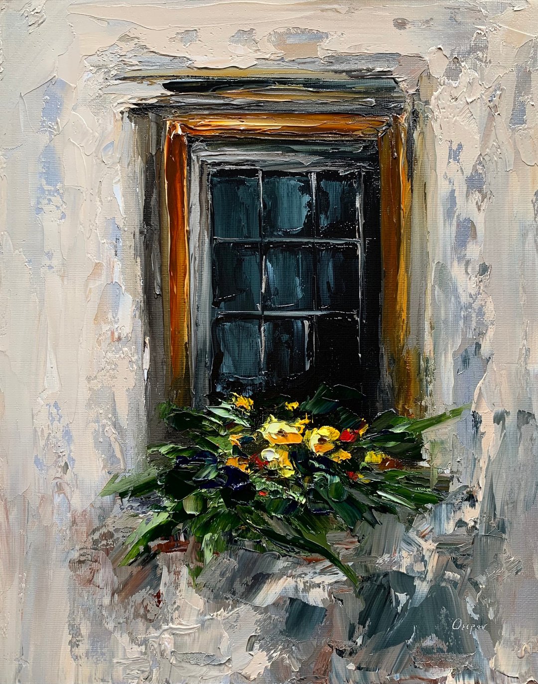 Original Oil Painting On Canvas Cityscape Flowers Painting Italy Impasto Artwork - 墙贴/壁贴 - 棉 多色