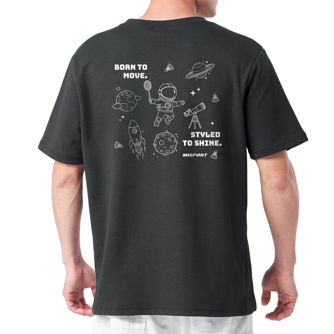 立体机能棉T-运动太空人-大星际线条背图款-羽球 机能服 MIT - 男装运动衣 - 聚酯纤维 黑色