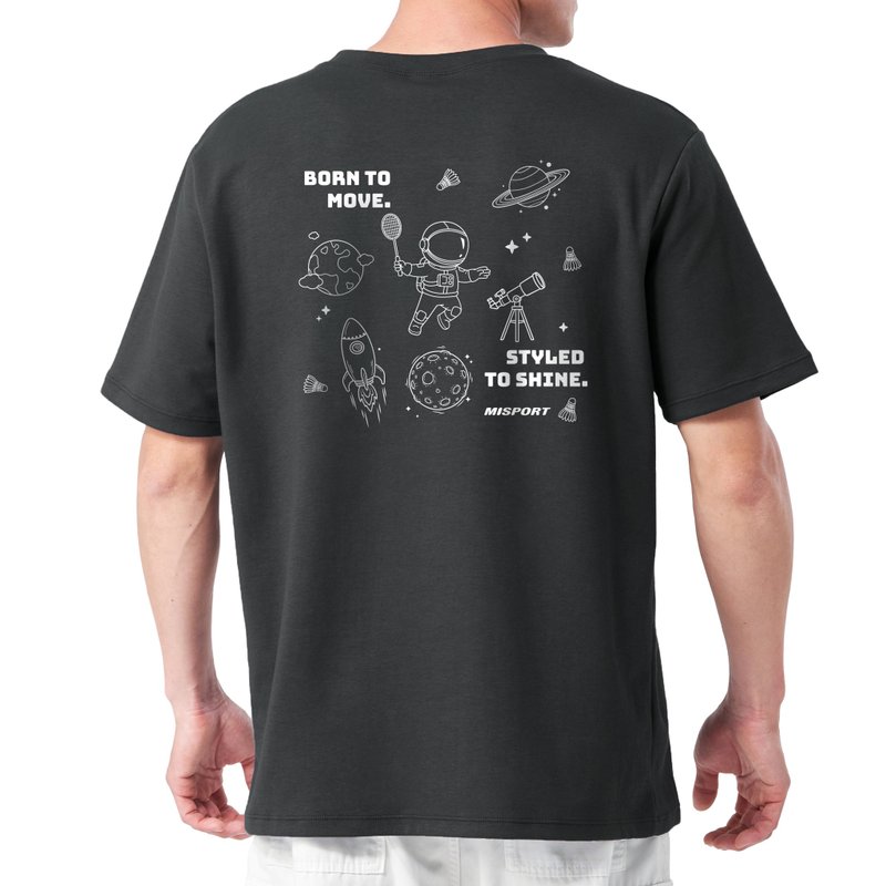 立体机能棉T-运动太空人-大星际线条背图款-羽球 机能服 MIT - 男装运动衣 - 聚酯纤维 黑色