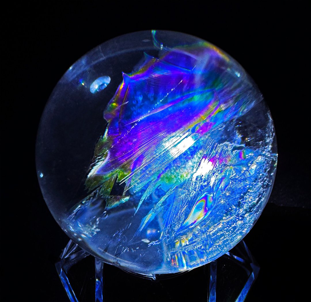 稀有 火凤凰 彩虹光白水晶球 彩虹球 白水晶球 37MM - 摆饰 - 水晶 多色
