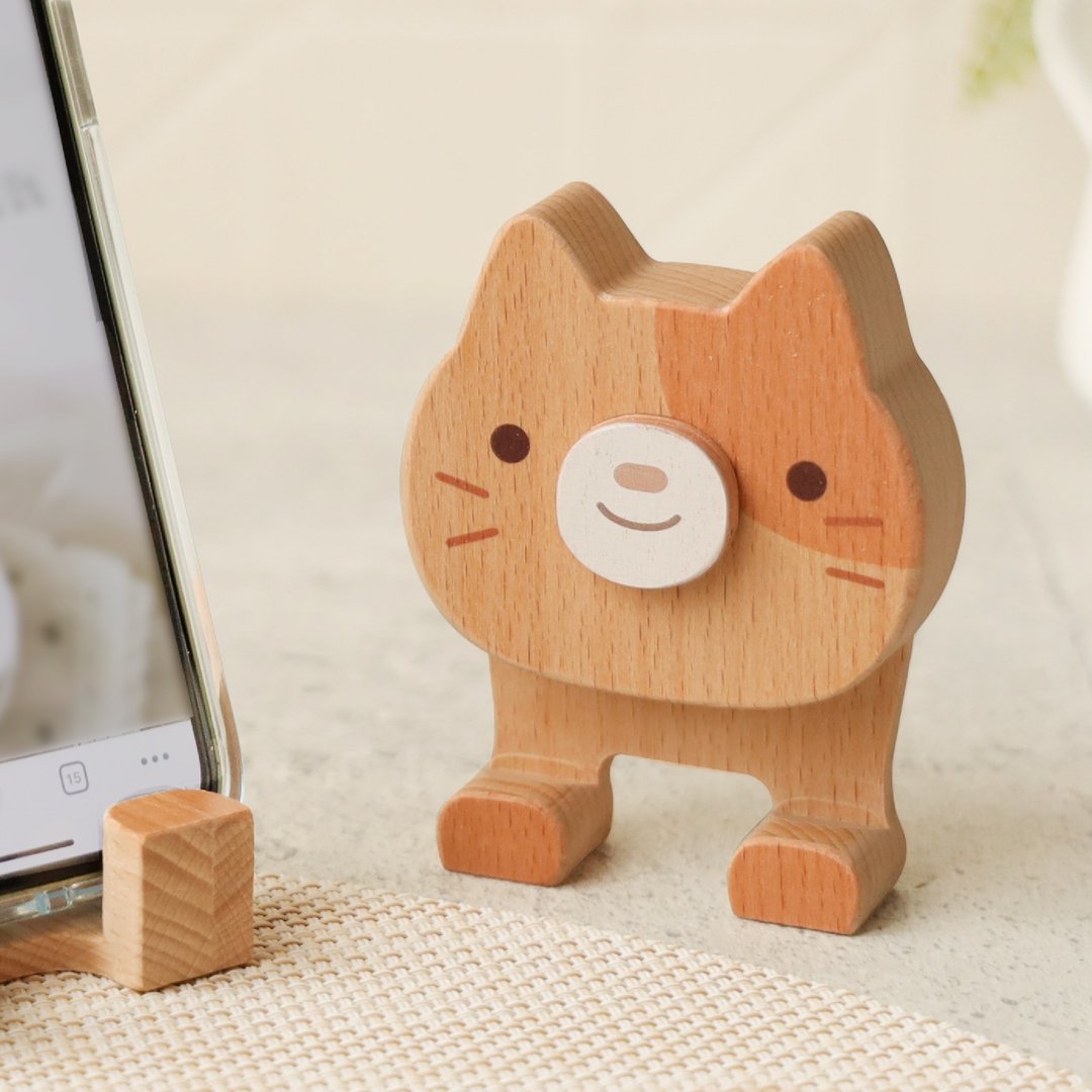 【陪伴手机座 - 小猫】平板架 / 名片座 - 手机座/防尘塞 - 木头 多色