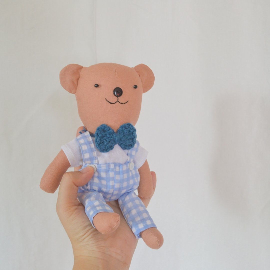 Christmas Gift Wrapping Handmade doll : Little bear doll - Clumsy (Brown Skin) - 玩偶/公仔 - 棉 蓝色