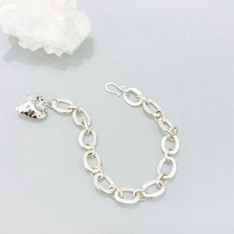 Ops silver bracelet -手工/简约/999 纯银/爱心/个性/配件/银手链 - 手链/手环 - 银 银色