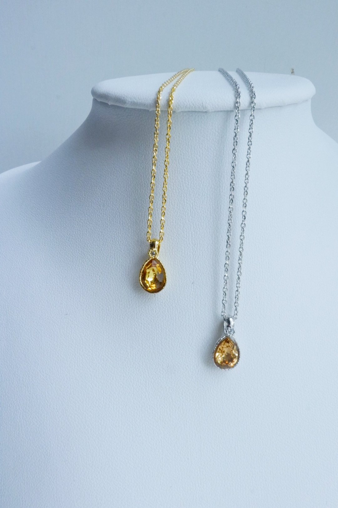 Swarovski 水滴型水钻颈链 - 科罗拉多托帕石 - 项链 - 纯银 咖啡色