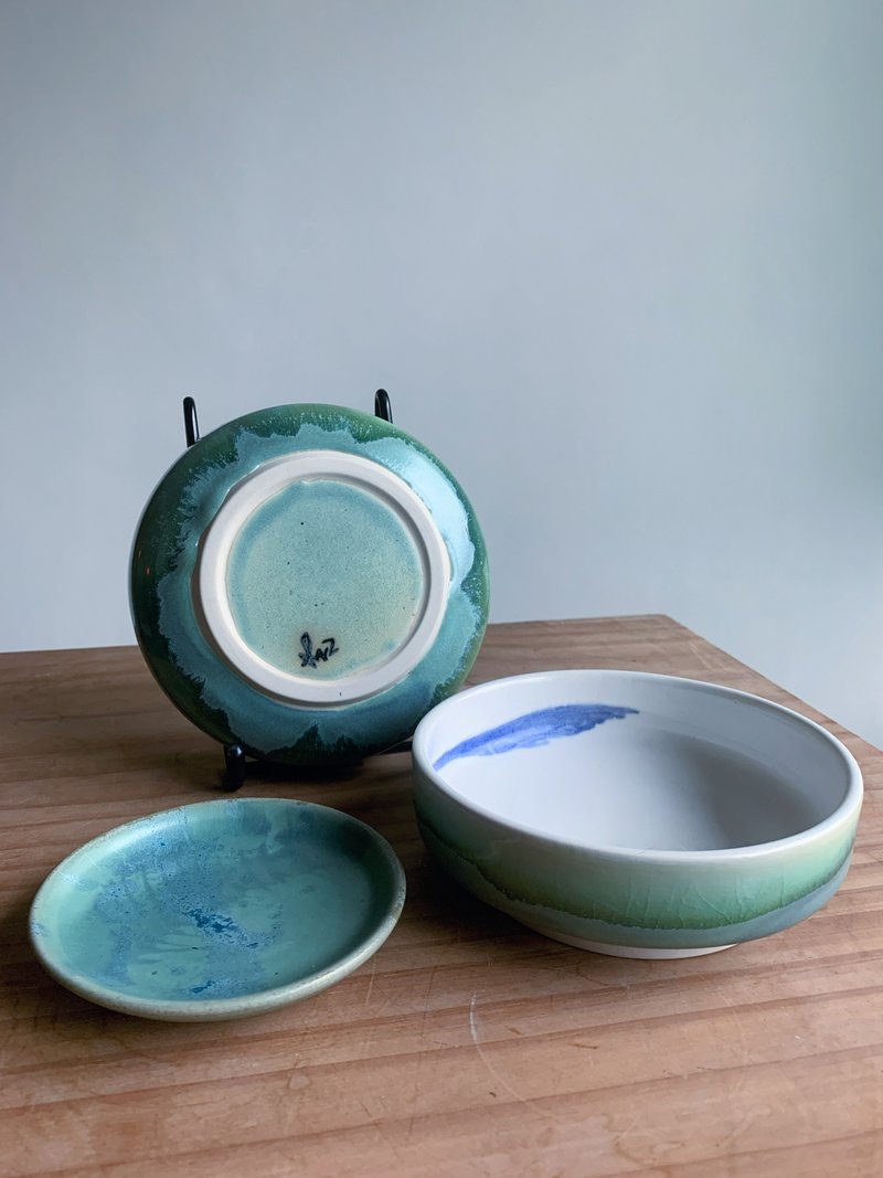 抹茶绿深盘/浅盘 - 盘子/餐盘/盘架 - 陶 绿色