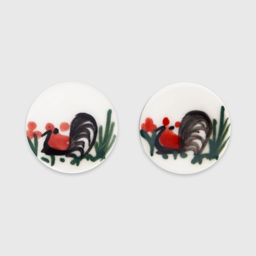 MINI CHICKEN PLATE, CERAMIC EARRING - 耳环/耳夹 - 陶 红色