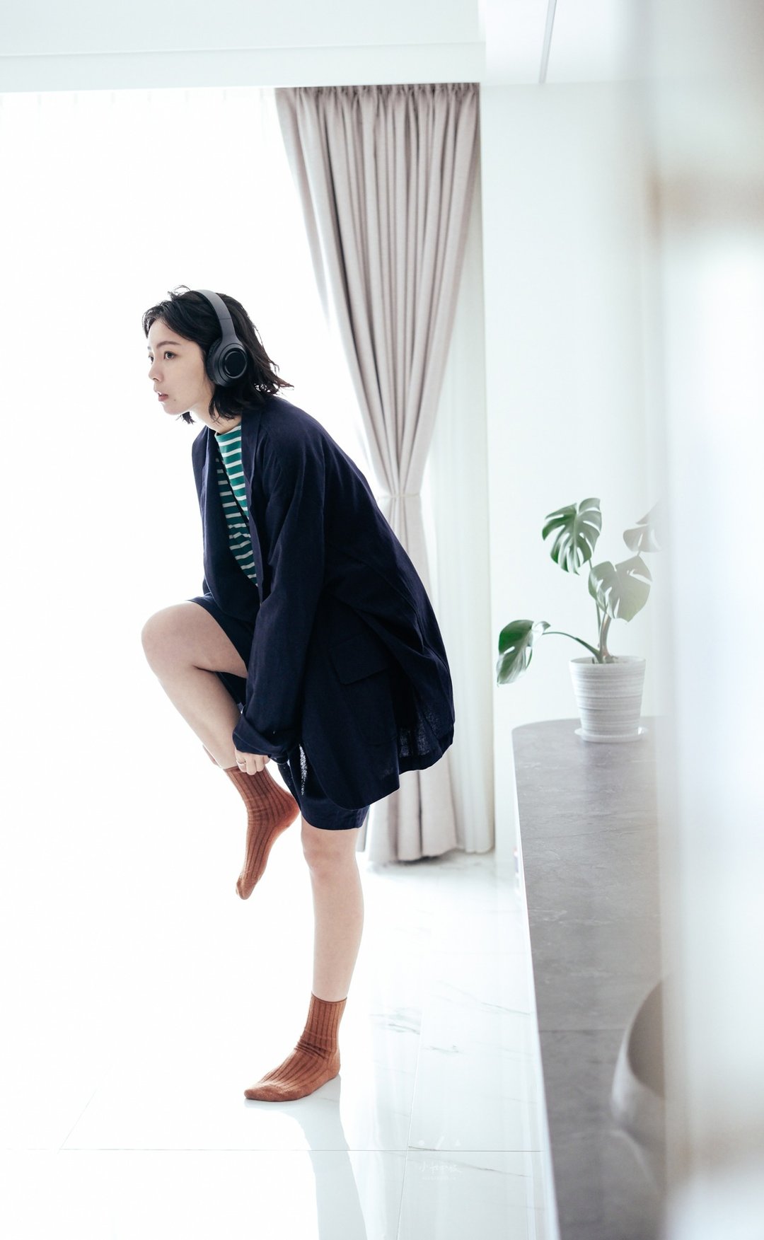 北野日系麻料套装 高质感中性正装 (三件组) - 2色 - 麻蓝 - 女装西装外套/风衣 - 棉 蓝色