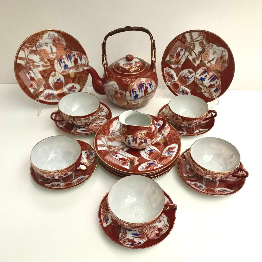 5人日式茶具| 古董上等瓷器 | 蛋壳瓷 - 茶具/茶杯 - 瓷 咖啡色