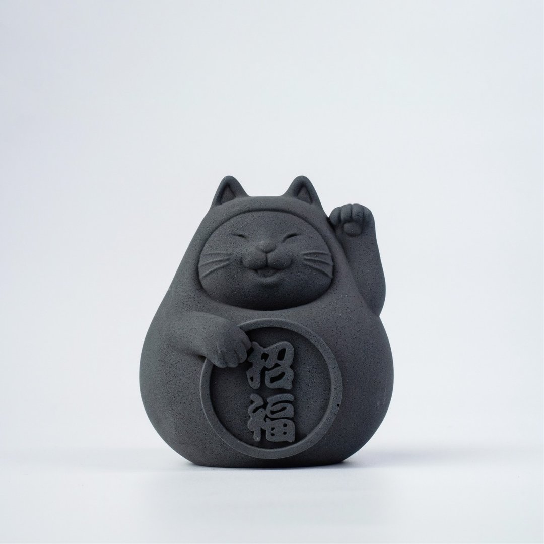 【平安福气好运到】胖胖招福猫 (中) 炭钱黑 - 香薰/精油/线香 - 水泥 黄色