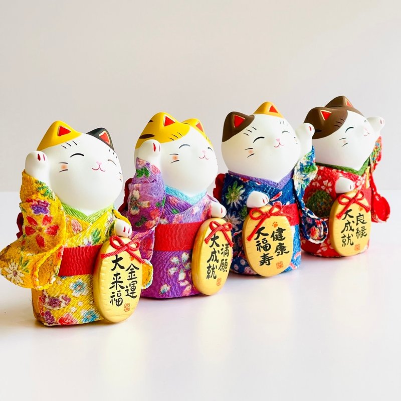 【开运祝福】濑户烧-和服绵彩小判招财猫-良缘/健康/满愿/金运 - 摆饰 - 陶 白色