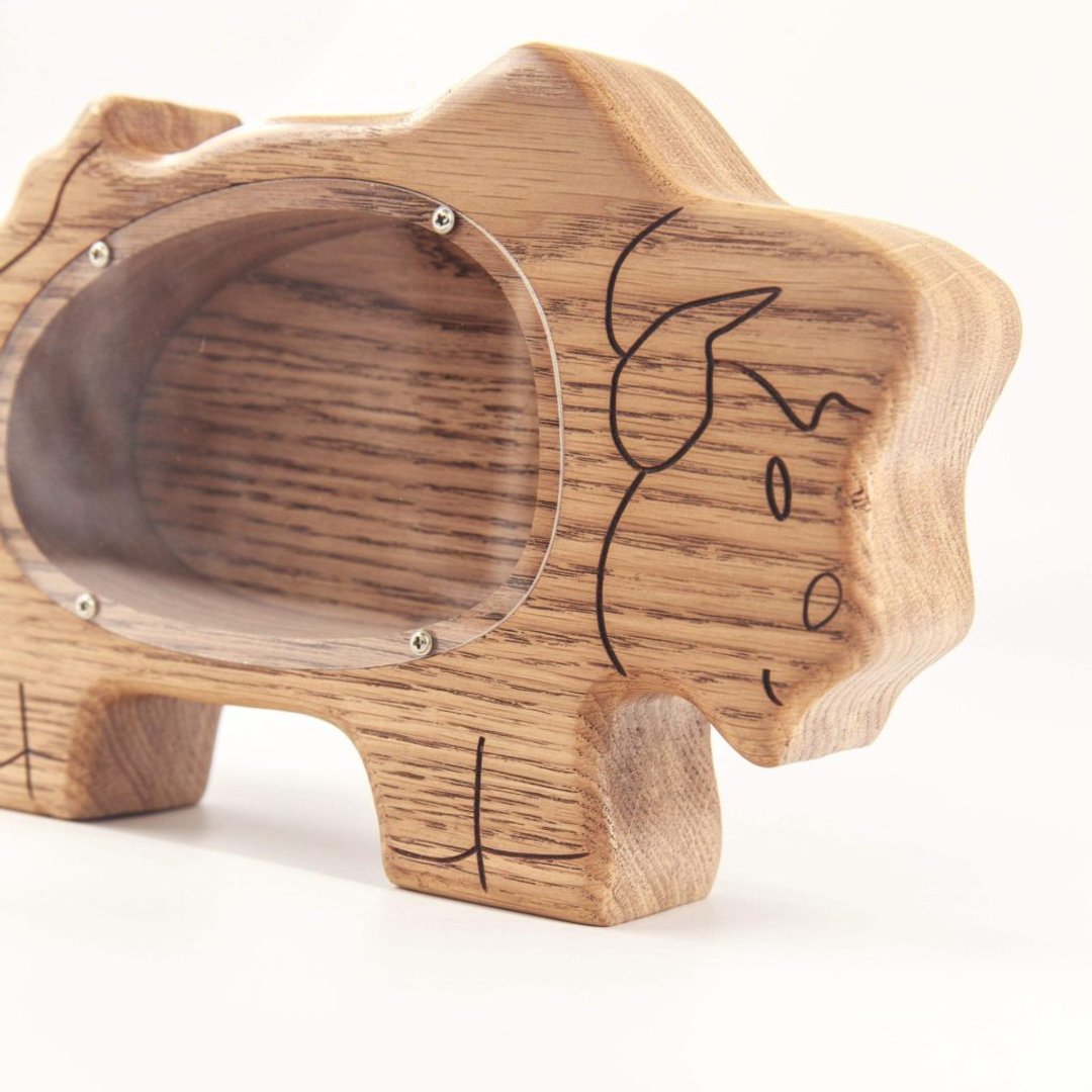 Bizon coin bank for kids, Customized gift for kids, piggy bank, wooden animal - 储蓄罐 - 木头 