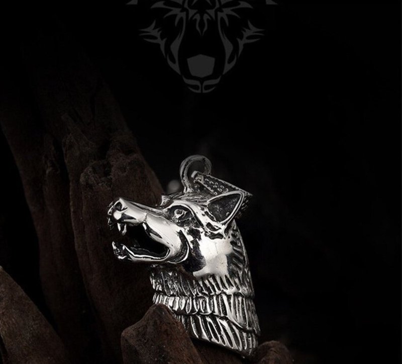 Real 925 Sterling Silver Men Hollow Wolf Head Pendant without Chain Ethnic Tibet - 长链 - 纯银 银色