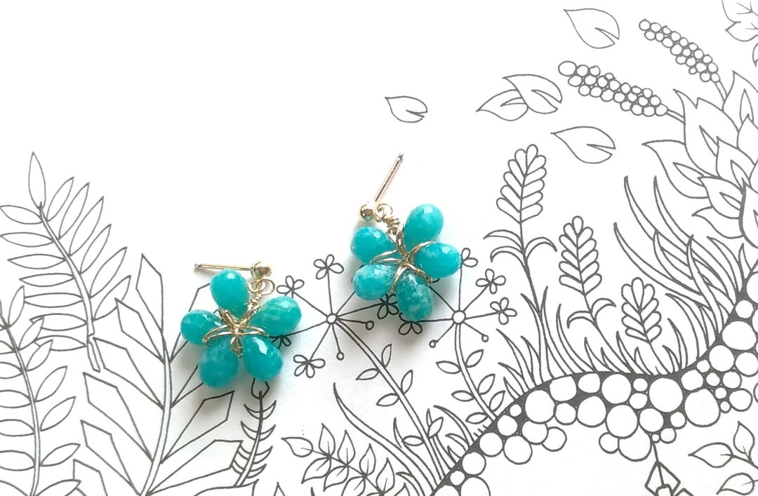 蓝泪海-亚马逊石14K包金耳环耳夹14KGF Amazonite drop earring - 耳环/耳夹 - 宝石 蓝色