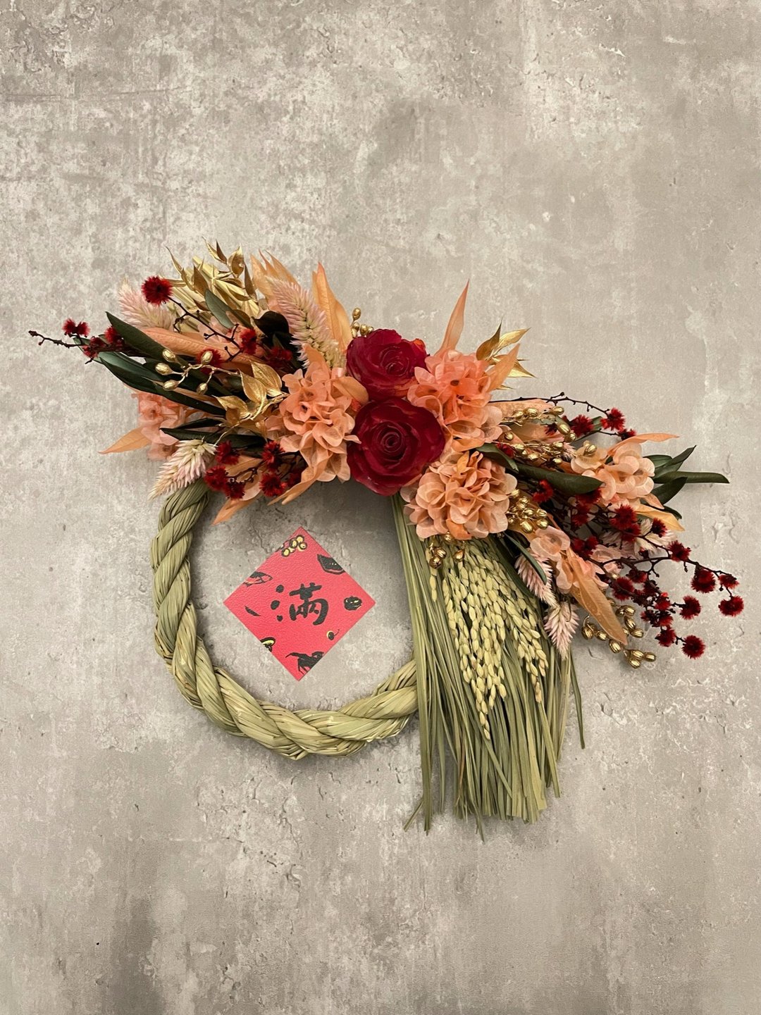 【现货】新春日式注连绳/圆形麦穗款/新年花礼/索拉花/永生花 - 干燥花/捧花 - 植物．花 