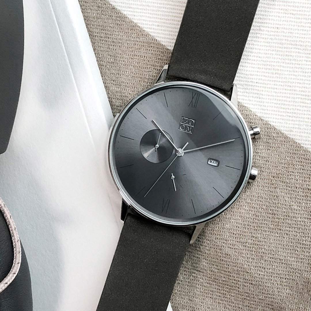 REFINE 7150 纯粹雅仕双眼真皮手表 - 灰 - 男表/中性表 - 真皮 灰色