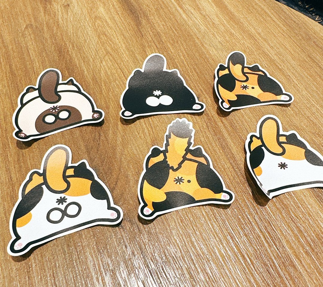 猫咪背影 探头屁屁 防水贴纸  Waterproof stickers - 贴纸 - 防水材质 黄色