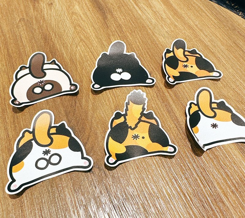 猫咪背影 探头屁屁 防水贴纸  Waterproof stickers - 贴纸 - 防水材质 黄色