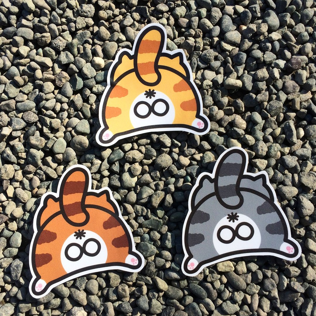 猫咪背影 探头屁屁 防水贴纸 Waterproof stickers - 贴纸 - 防水材质 黄色