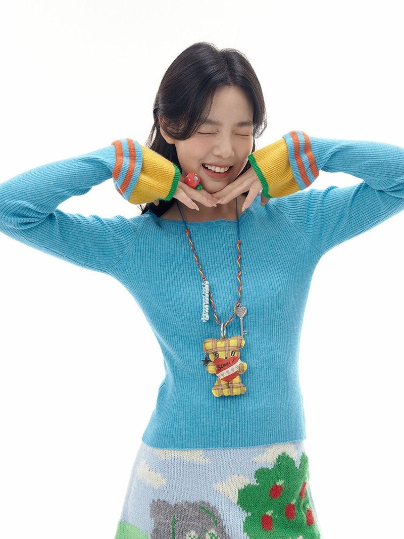 格纹小熊  可爱毛衣链 项链挂件 - 项链 - 其他材质 多色