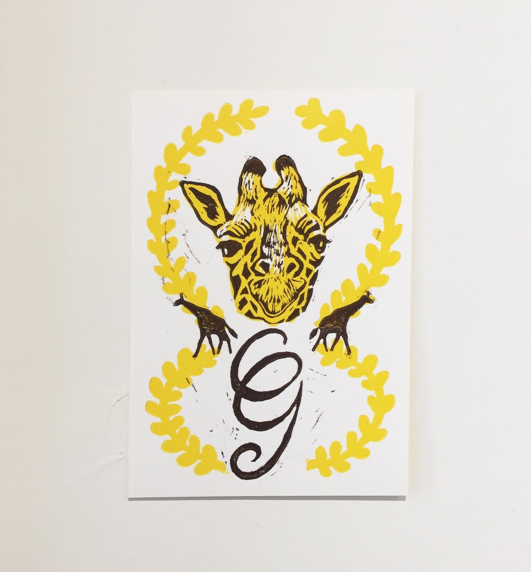 “G is for Giraffe”手工版印明信片-长颈鹿 （abc字母明信片） - 卡片/明信片 - 纸 橘色
