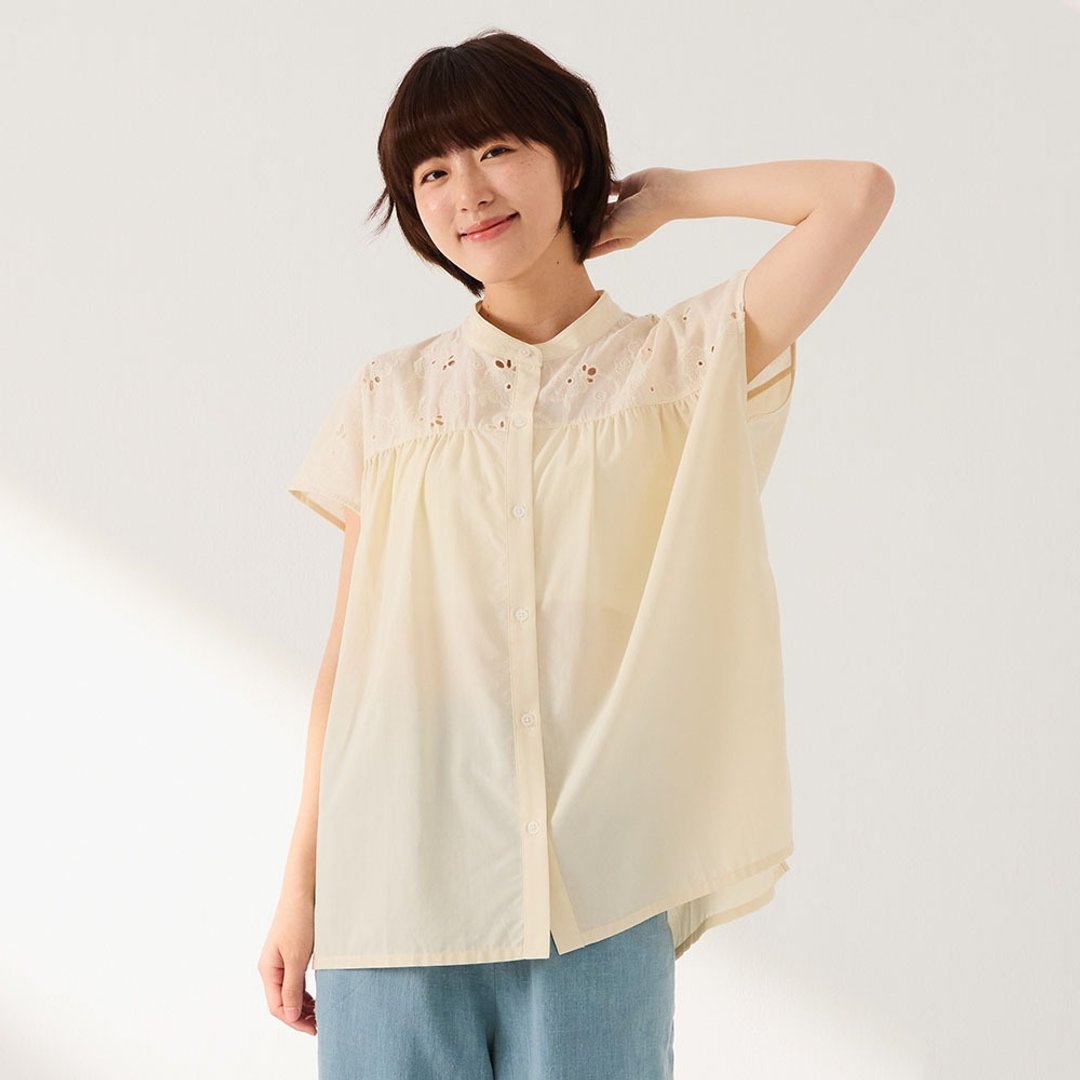 蕾丝拼接质感棉质衬衫-共2色 - 居家服/睡衣 - 棉 多色