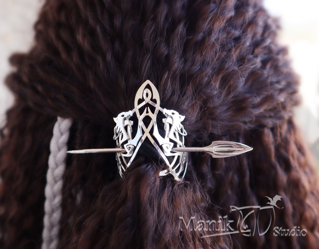 Hairpin Fenrir | Celtic wolf | Hair brooch | Norse mythology | handmade jewelry - 发饰 - 其他金属 银色