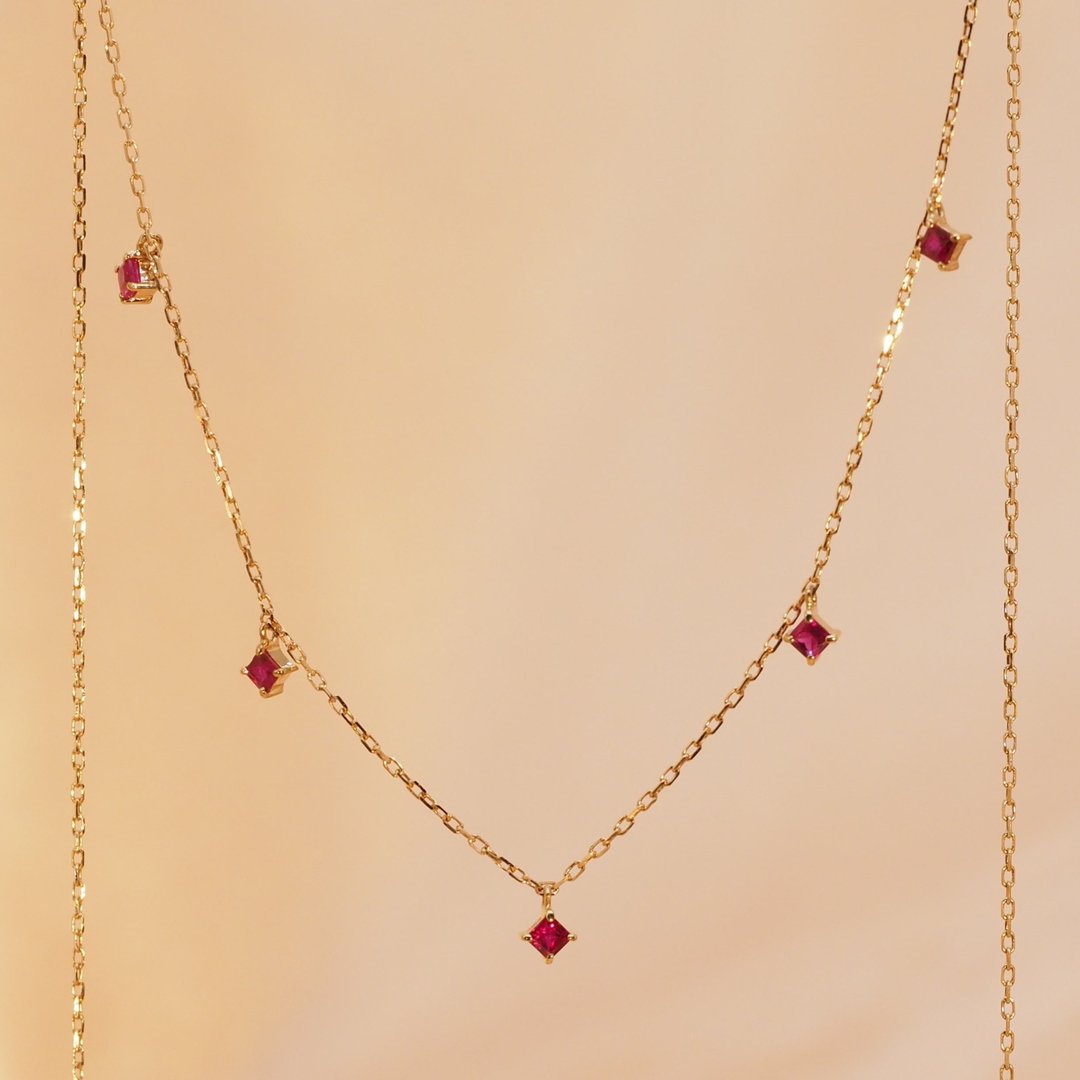18K金方形红宝石项链 18K Gold The Ruby Square Necklace - 项链 - 贵金属 