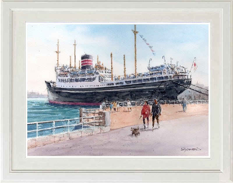 冰河丸6号原版水彩画，横滨山下公园 - 海报/装饰画/版画 - 纸 蓝色