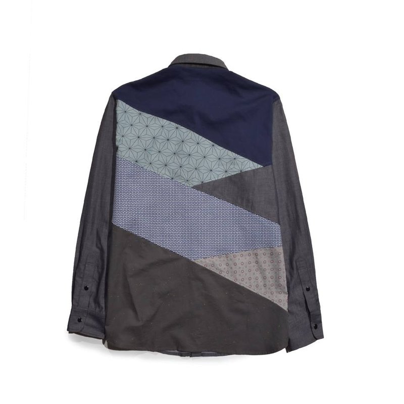 oqLiq - Root - 后拼接梯田衬衫(黑) - 男装衬衫 - 聚酯纤维 黑色