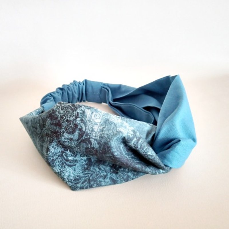 十字体发带头巾别致蓝7 - 发带/发箍 - 棉．麻 蓝色